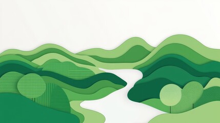 Obraz premium Green Valley Paper Cutout Landscape.