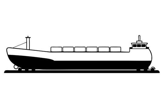 black and white cargo ship silhouette clip art preview