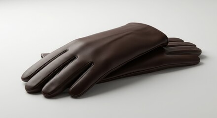 Brown Leather Gloves, Pair of Men's Winter Gloves - Stylish Accessory for Cold Weather