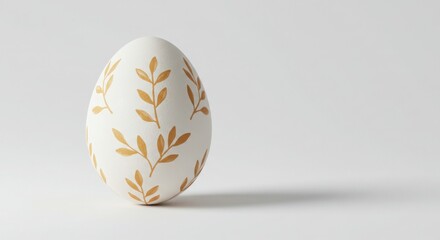 White Easter Egg with Gold Leaf Design; Elegant Spring Decor Easter Egg with Gold Floral Pattern