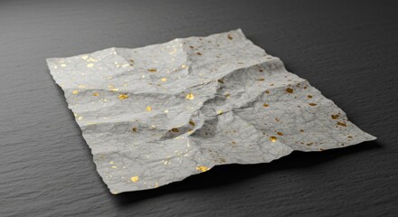 Crumpled White Paper with Gold Flakes Texture; Abstract Gold and White Paper Background