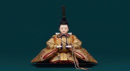 Elegant Japanese Hina Matsuri Doll, Traditional Girl Doll in Gold Kimono -  Hinamatsuri Festival Decoration, Japanese Culture