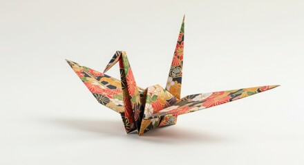 Origami Crane, Japanese Paper Crane, Floral Pattern, Traditional Japanese Art, Handmade Origami Bird