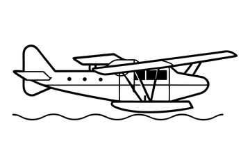 seaplane line art silhouette vector illustration