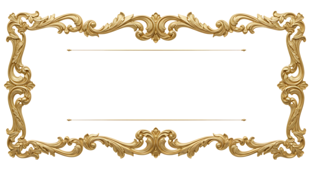 Ornate golden frame with floral and leaf designs on a black background space