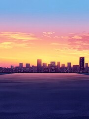 Fototapeta premium City Skyline at Sunset with Vibrant Sky and Urban Rooftop View