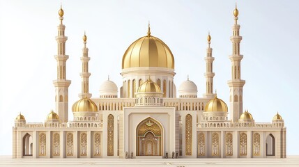 Fototapeta premium Majestic golden mosque design with intricate details, perfect for Islamic themes and religious events.