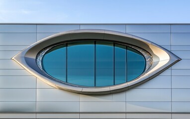 Fototapeta premium Unique Eye-shaped Window Design on Modern Building Exterior with Metal Cladding
