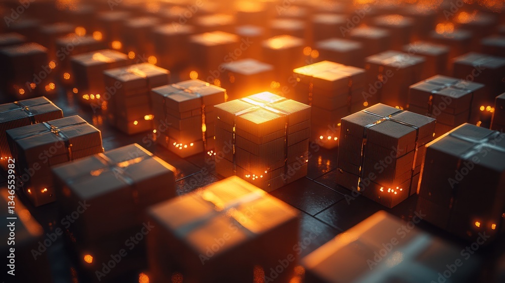 Wall mural glowing cube array abstract background