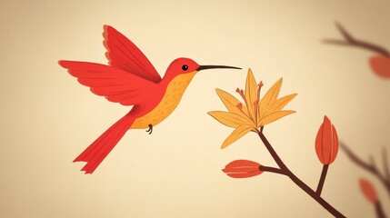 Fototapeta premium Hummingbird and Flower Nature Harmony Illustration.