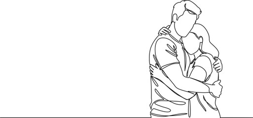 continuous single line drawing of man and woman hugging, line art vector illustration