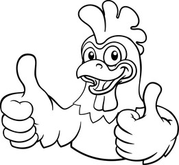 A chicken cartoon rooster cockerel bird mascot giving a thumbs up