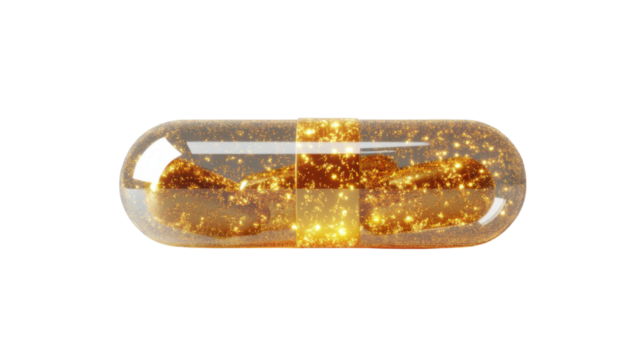 Golden magic pill shining on transparent background: healthcare and medicine concept - Powered by Adobe