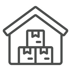 Warehouse with boxes line icon, delivery concept. Vector graphics. Storage building and product box sign on white background, outline style icon for mobile or web design.
