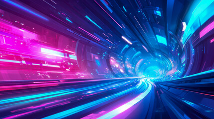 Cyberpunk Tunnel: A vibrant abstract journey through a futuristic neon-lit passage, evoking speed and technological advancement.