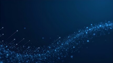 Abstract Digital Blue Particles Wave Light Rays - Technology Network - Dark Blue Background