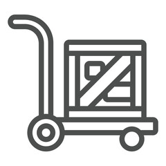 Trolley with wooden box line icon, delivery service concept. Vector graphics. Cart and parcel box sign on white background, outline style icon for mobile or web design.