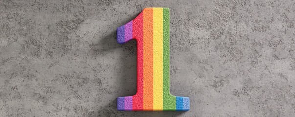 Rainbow Number One on Concrete Background LGBTQ Pride Symbol