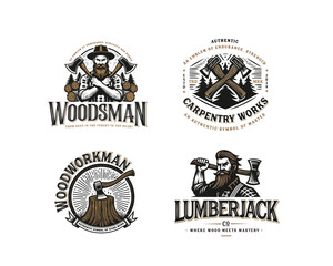 Vintage classic woodwork lumberjack emblem with sharp axe logo template