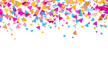 Colorful triangles falling on transparent background: festive celebration concept