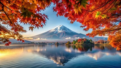 Majestic Mt Fuji surrounded by kaleidoscope of autumn colors in Japan's scenic landscape, Mt Fuji, Nature