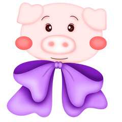 Cute pig cartoon with bow