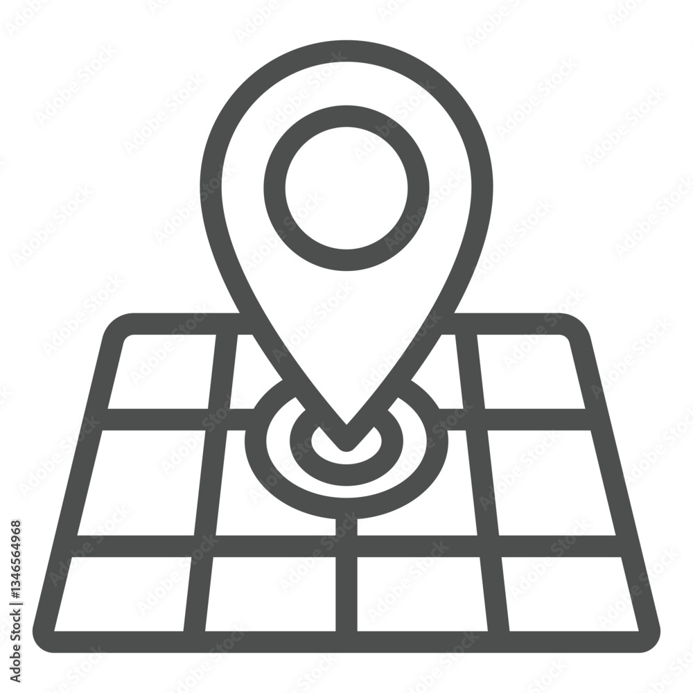Poster location pin on geo map line icon, delivery service concept. vector graphics. grid map with position