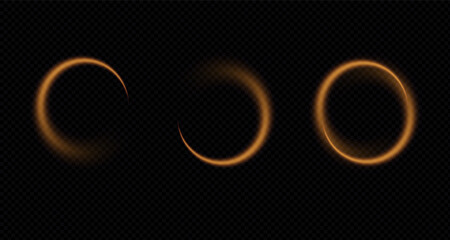 Festive glitter frame, circle, ring png. Festive circle, ring, frame, for cards, invitations, banners, advertisements. Neon frame, set of geometric frames. Vector png background with gold glowing line