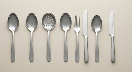 Modern Stainless Steel Cutlery Set: Flatware Collection, Silverware Arrangement for Elegant Table Setting