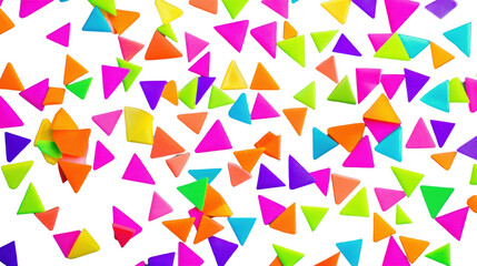 Colorful triangles falling on transparent background: a vibrant and playful design
