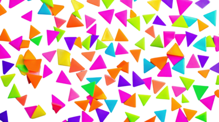 Colorful triangles falling on transparent background: a vibrant and playful design