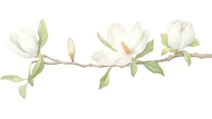 Fototapeta premium Magnolia as divider watercolor blossom flower orchid.