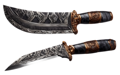 Aztec sacrificial dagger with obsidian blade isolated on a empty plain background