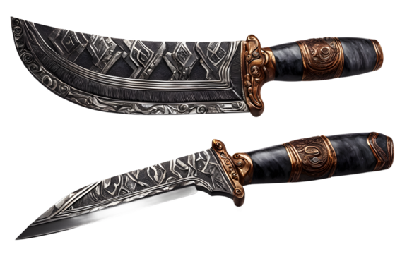 Aztec sacrificial dagger with obsidian blade isolated on a empty plain background