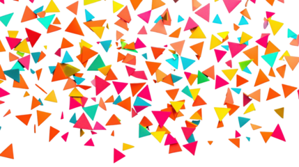 Colorful triangles falling on transparent background