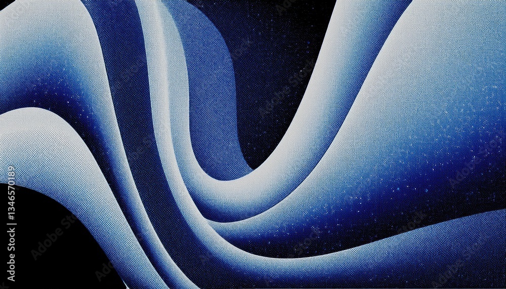 Aufkleber close-up of blue gradient wavy textile pattern with halftone texture, abstract flowing fabric background for modern design


