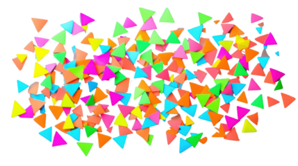 Colorful triangles falling on transparent background: a vibrant and dynamic abstract design