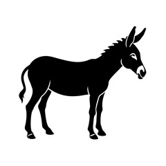 Obraz premium A silhouette of a horse and donkey standing together in a farm setting, illustrated in a simple and cartoonish style