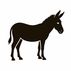 A silhouette of a horse and donkey standing together in a farm setting, illustrated in a simple and cartoonish style