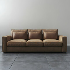 Fototapeta premium Sofa, a sofa with brown fabric and three rectangular cushions on the back. 
