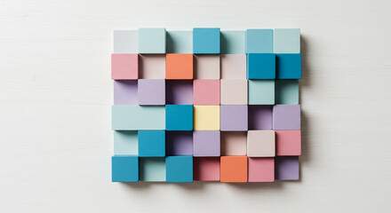 Pastel Cube Mosaic: A Colorful Arrangement of Wooden Blocks