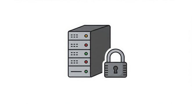 Secure Server Data Protection: Cyber Security Icon, Network Safety Lock Illustration
