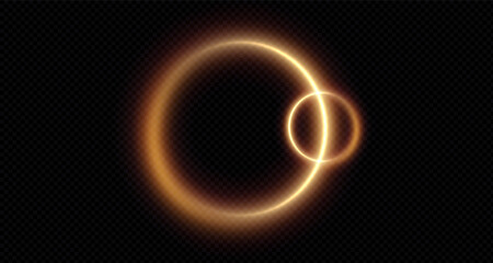 Festive glitter frame, circle, ring png. Festive circle, ring, frame, for cards, invitations, banners, advertisements. Neon frame, set of geometric frames. Vector png background with gold glowing line