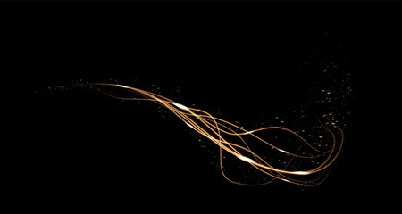 Curved light effect of golden line. Abstract neon movement of glowing wavy lines. Light golden swirl. Shiny wavy trail. Glowing orange, yellow circle. Abstract neon moving glowing wavy vector line.PNG