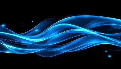 Obraz premium Abstract Blue Wavy Lines, Light Energy Flowing on Black Background With Sparkling Particles