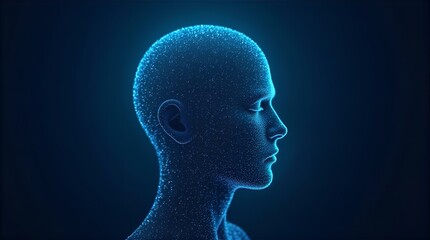 Futuristic Blue Glowing Digital Head AI Render