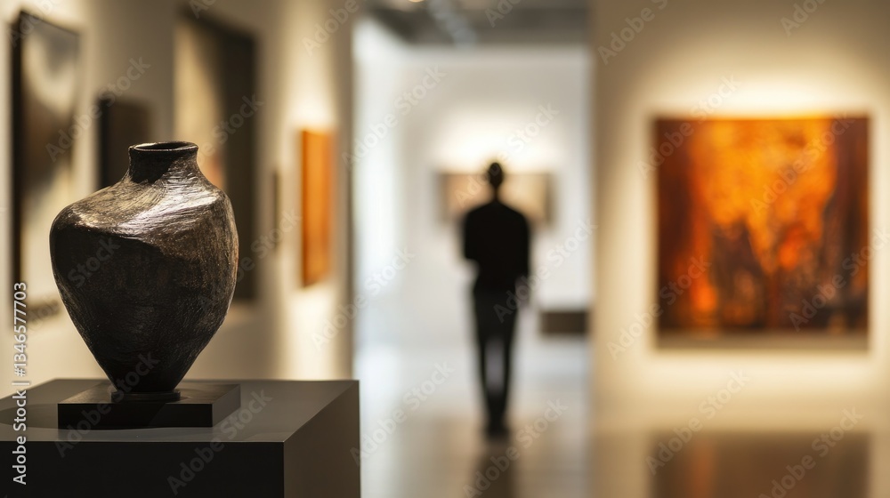Poster a refined modern gallery with close-up shots of art pieces, elegantly lit to highlight the texture a
