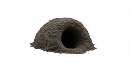 Mole Hill, Groundhog Burrow, Animal Hole in Dirt - Isolated on White Background