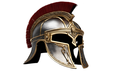 Roman gladiator helmet with cheek guards isolated on a empty plain background