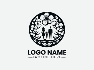 Peach Blossom Life Cycle Family Logo Design, Family Silhouette Peach Flower